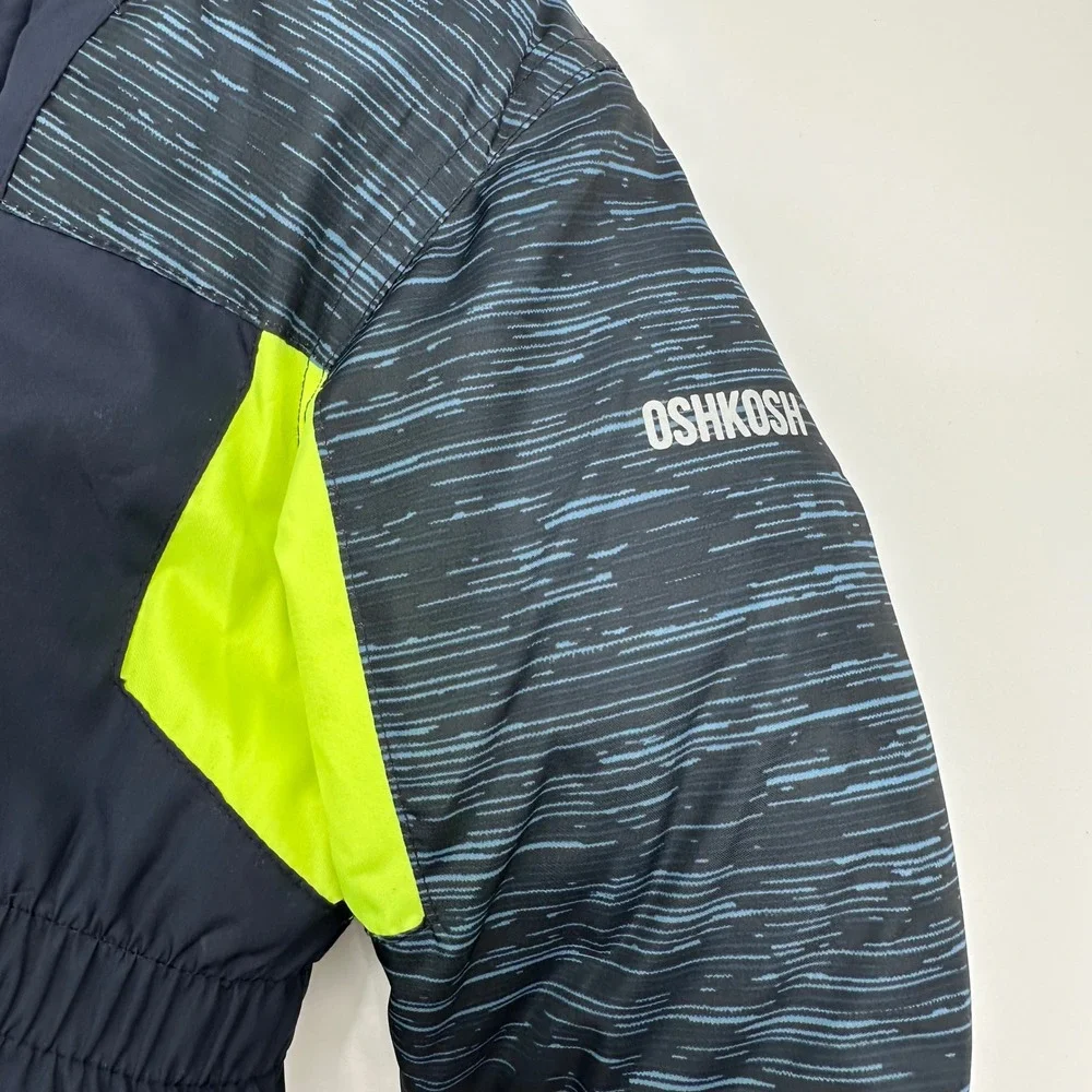 OshKosh B'gosh Navy‎ Blue Neon Yellow Trim Hooded Winter Jacket Kids 24M